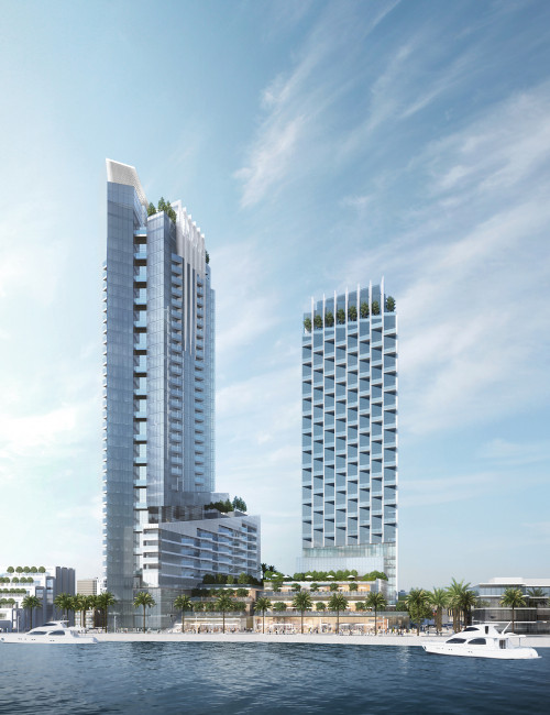 Architectural rendering of the Ajdan Waterfront towers